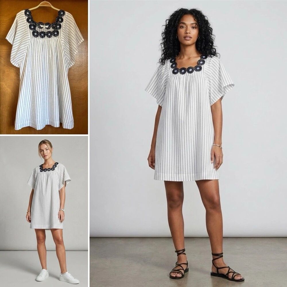 Madewell Embroidered Butterfly Dress in Stripe Size Large $145 retail